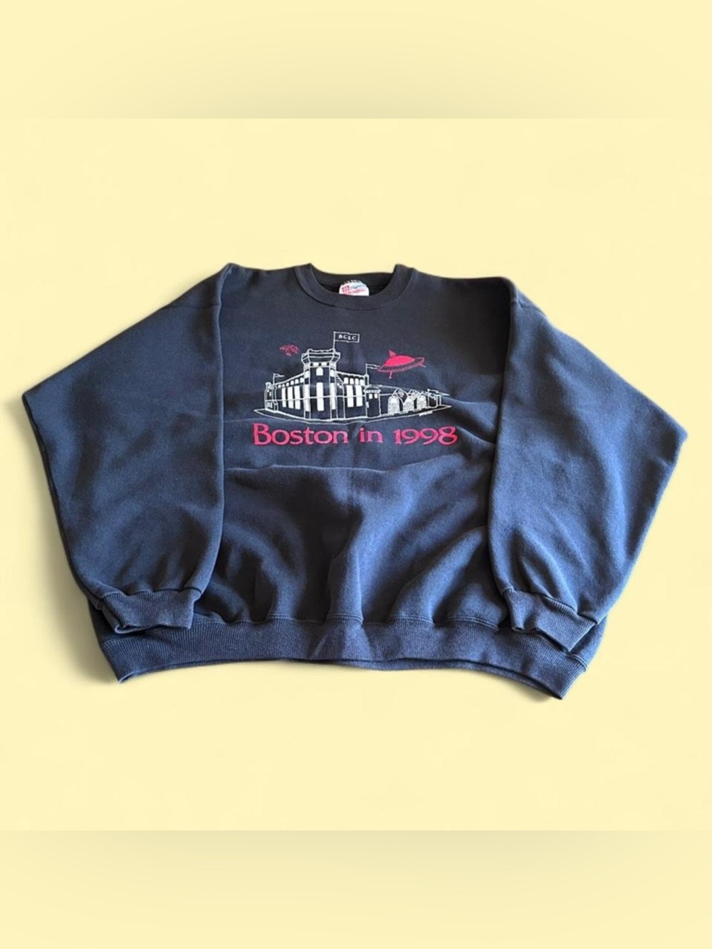 Vintage Boston 1998 Sweatshirt Black Red Graphic XL Hanes 90s
